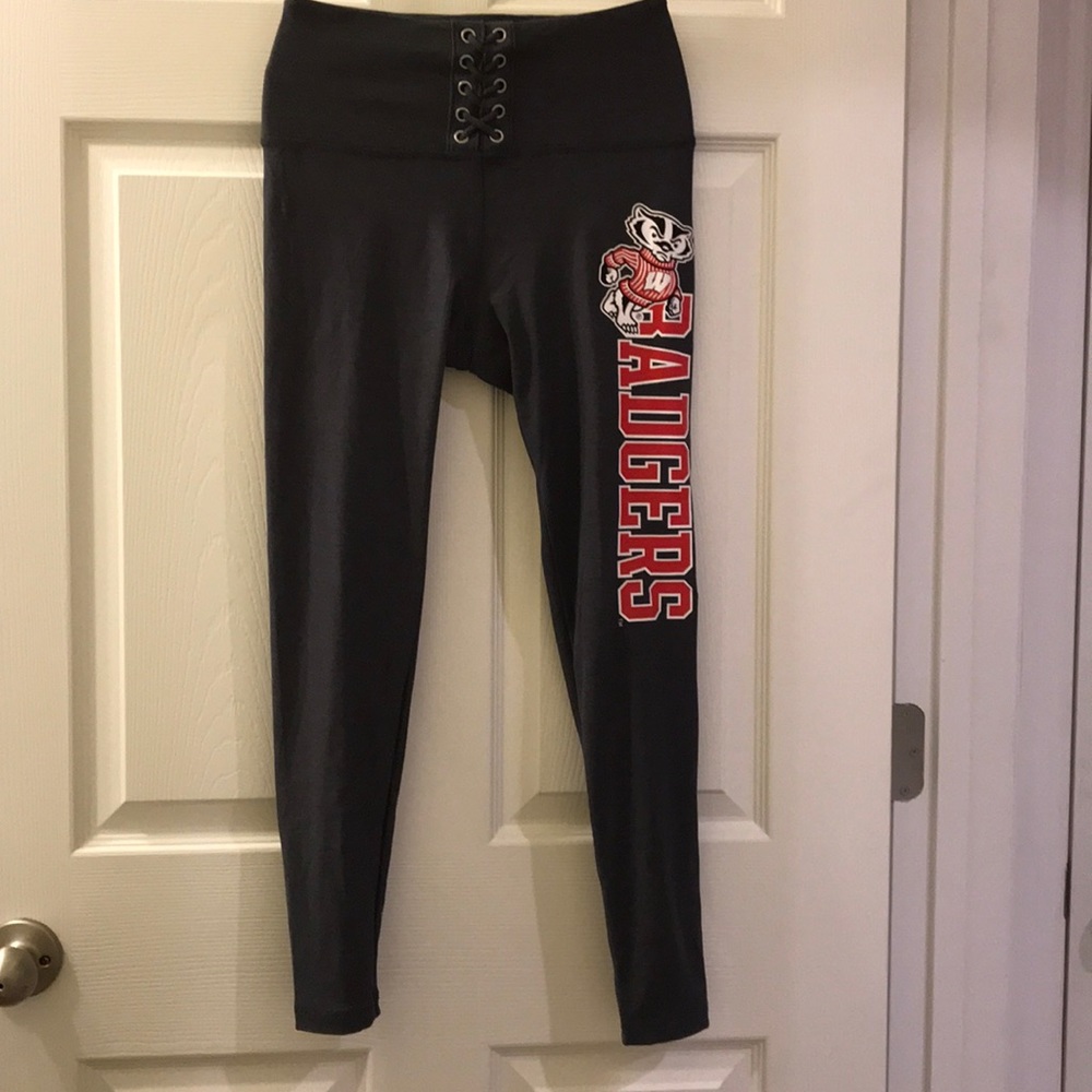 PINK Victoria's Secret Dark Gray Leggings with Wisconsin Badgers Graphic